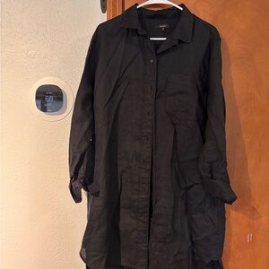 Quince Black Long Button-Up Tunic Shirt